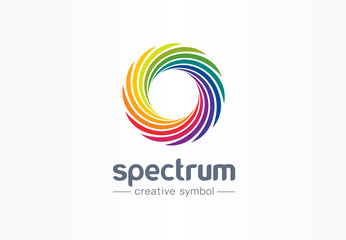 Spectrum, spiral rainbow creative symbol concept. Swirl palette, sunlight mix abstract business logo idea. Colorful circle, gradient icon. Corporate identity logotype, company graphic design tamplate