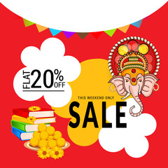 Wall Mural - Vector illustration for Traditional Indian Festival Celebrate Happy Ganesh Chaturthi. Abstract text Space Background.