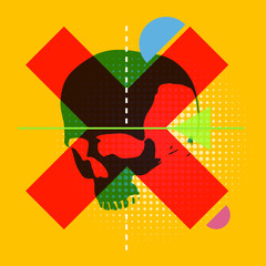 Abstract composition with human skull head in fashion pop art style. Zine culture vector illustration. Creative design concept.