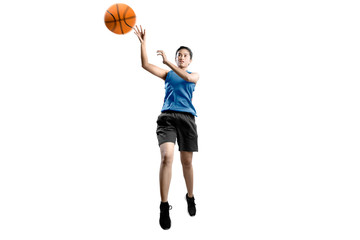 Wall Mural - Asian woman basketball player in action with the ball