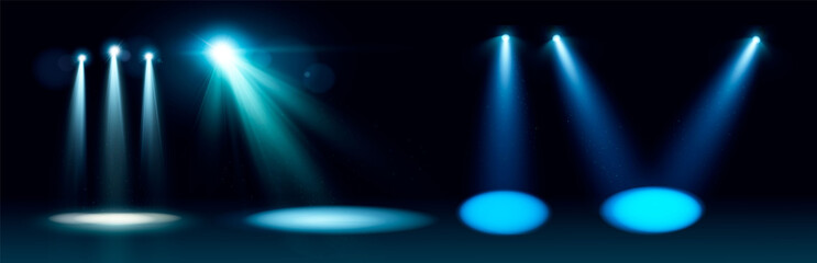 Wall Mural - light background set. shining collection. spotlights, banners explosions. bokeh design. vector illus