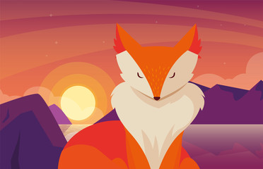 Wall Mural - fox mammal happy autumn season flat design