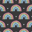 Rainbows and hearts cute seamless pattern black