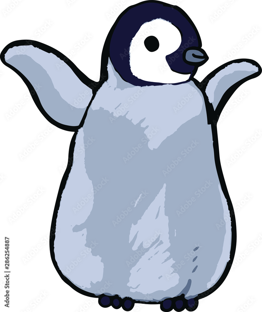 皇帝ペンギンのヒナ　油絵 皇帝ペンギン雛 ワンポイント絵 水辺生物 Stock Vector | Adobe Stock