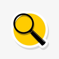 Wall Mural - Magnifying glass sticker icon in flat style. Search magnifier illustration on white isolated background.