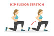 © inspiring.team - Woman doing hip flexor stretch exercise. Idea of healthy