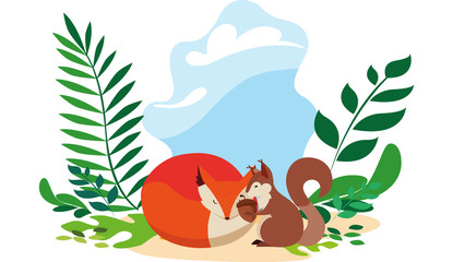 Sticker - fox and squirrel happy autumn season design