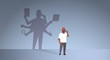 african american businessman talking on phone shadow of busy business man with many hands multitasking overworked concept male cartoon character standing pose full length flat horizontal