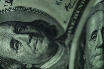 Fototapete - Close up Franklin's face  on a one hundred dollar. American, US Dollars Cash Money background.