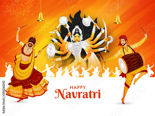 Happy Navratri festival celebration poster or banner ...