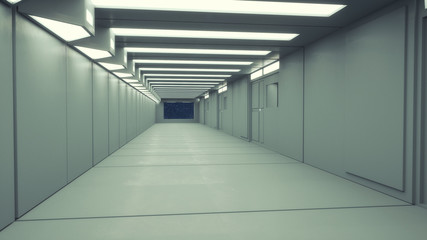 3d render interior. Futuristic hallway. Interior concept design