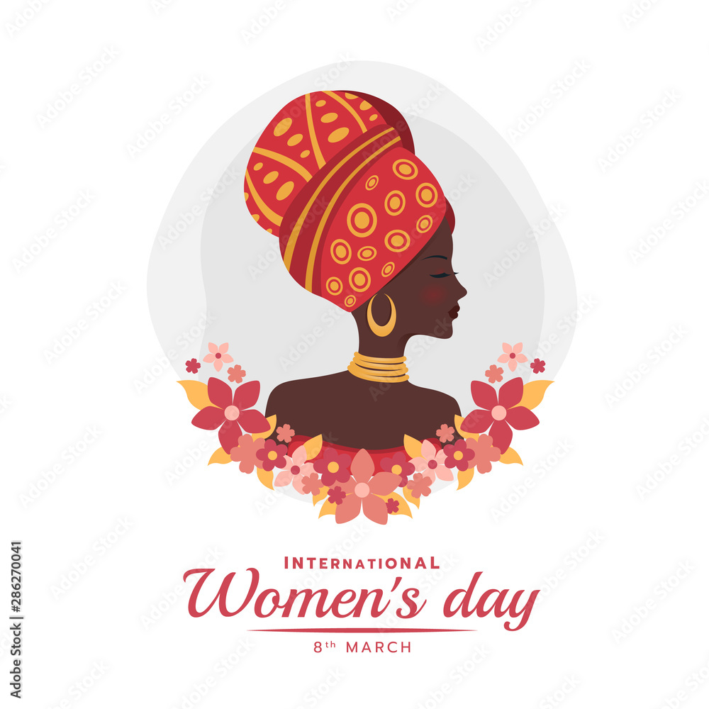 International women's day banner with african woman lady and red pink ...
