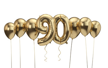 90th birthday gold balloon background. Happy Birthday. 3D Rendering