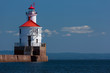 Wisconsin Point Lighthouse On Lake Superior with Distant Ship