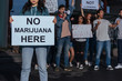 © LIGHTFIELD STUDIOS - cropped view of woman holding placard with no marijuana lettering near screaming multicultural people