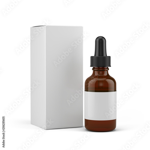 Download Small Dropper Bottle With A Blank White Label And Blank White Box 3d Rendering Mock Up Template Stock Illustration Adobe Stock