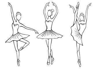 set of hand drawn sketches ballerinas standing in various poses