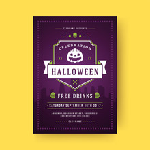 Halloween Party Flyer Celebration Night Party Poster Design Vintage Typography Template Vector Illustration