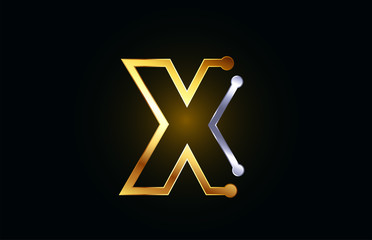 gold and silver metal letter X for alphabet logo icon design