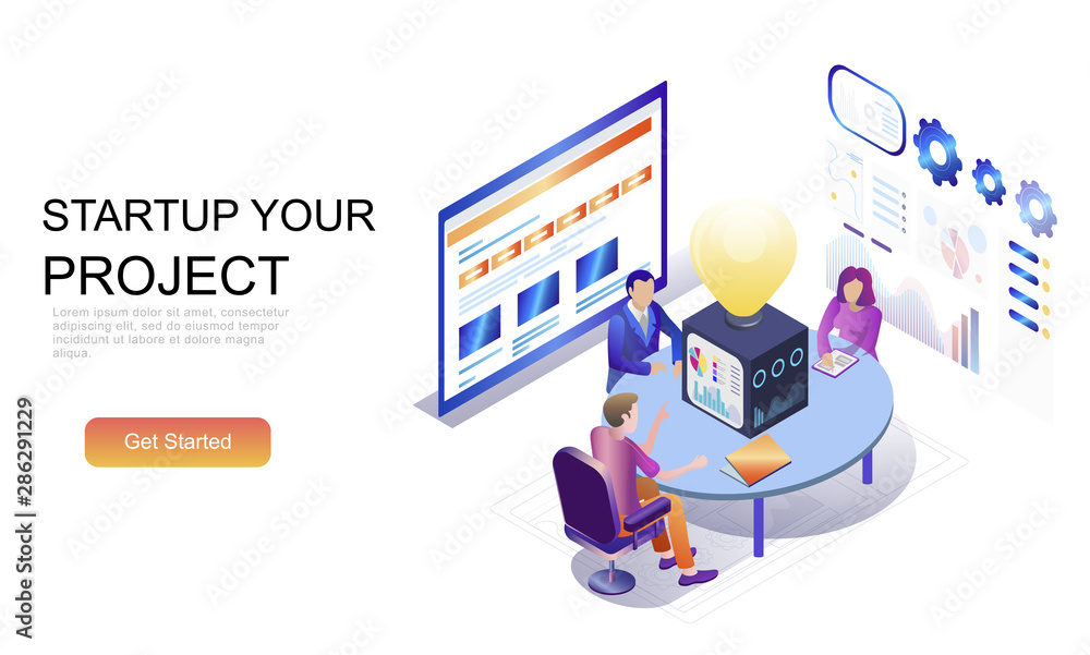 Modern flat design isometric concept of Startup Your Project decorated ...