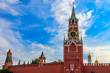 Spasskaya Tower Of Kremlin On Red Square In Moscow, Russia