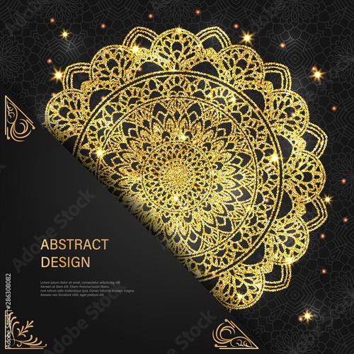 Abstract Luxury Glitter Mandala On Dark Background With Shine Light Ornament Elegant Invitation For Wedding Card Gift Invite With Royal Motif Backdrop Cover Banner Illustration Vector Design Buy This Stock Vector