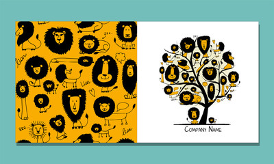 Wall Mural - Greeting card design, funny lions