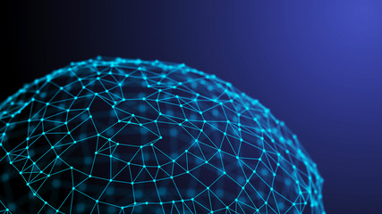 Poster - Global network connection. World map points and lines composition. 3D rendering.