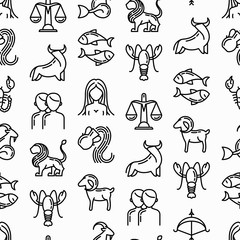 horoscope seamless pattern with thin line icons. zodiac signs: capricorn, aquarius, aries, pisces, v