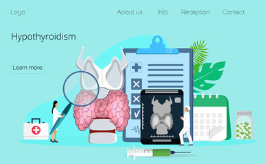 Wall Mural - Hypothyroidism concept vector. Endocrinologists diagnose and treat human thyroid gland