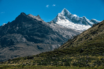 Mountain Landscapes on Santa Cruz Trek in Huscaran National Park in the Cordillera Blanca in Northern Peru 