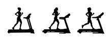 Set Of Female Silhouettes On The Treadmill.