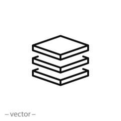 3 layer icon, stack level, height floor thin line web symbol on white background - editable stroke vector illustration eps10