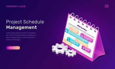 Wall Mural - project schedule management isometric concept vector illustration. software landing page template fo