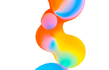 Poster - Abstract colorful 3d art background. Holographic floating liquid blobs, soap bubbles, metaballs.