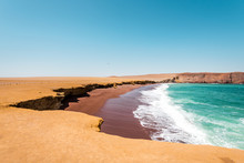 Playa Roja Beach In Paracas National Reserve, Coastline Of Peru