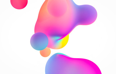 Poster - Abstract colorful 3d art background. Holographic floating liquid blobs, soap bubbles, metaballs.