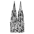 Cologne Cathedral in Germany. Gothic Christian temple. Kölner Dom. Hand draw sketch. Black and white silhouette.