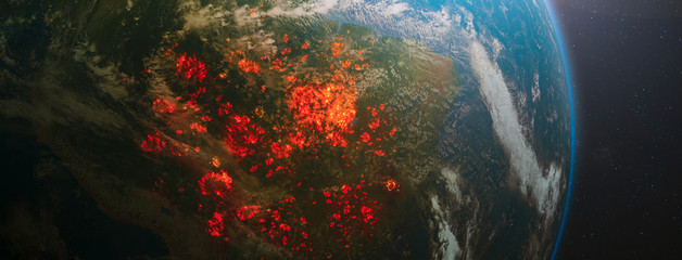 ecological disaster of fires in the amazon, south america