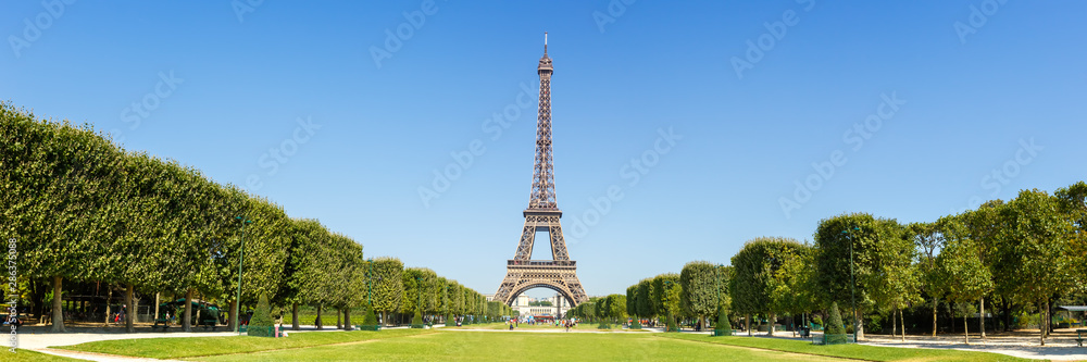 Paris Eiffel tower panorama France panoramic view travel - obrazy, fototapety, plakaty 