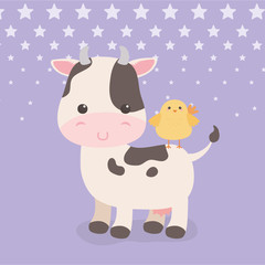 Sticker - cute cow and chick animals farm characters