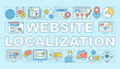 © bsd studio - Website localisation word concepts banner. Manage multilingual websites, international SEO. Presentation, website. Isolated lettering typography idea with linear icons. Vector outline illustration