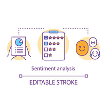 Sentiment Analysis Concept Icon. Client Satisfaction Survey Idea Thin Line Illustration. Customer Reviews, Feedback. Service Rating. Content Analysis. Vector Isolated Outline Drawing. Editable Stroke