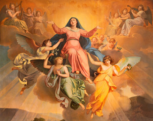 riva del garda, italy - june 13, 2019: the part of the painting assumption in church chiesa di santa