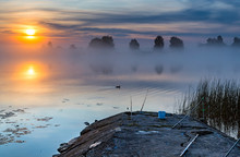 Sunrise With The Mist Above A River,  Summer Morning In Jurmala - Famous Tourist Resort In Latvia