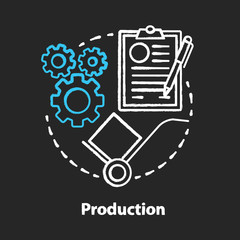 Poster - Production chalk concept icon. Manufacturing process idea. Industrial sector. Factory and engineering. Product fabrication and construction. Primary industry. Vector isolated chalkboard illustration