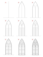 Wall Mural - how to draw step-wise sketch of beautiful gothic stained glass window. creation step by step pencil 