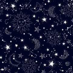 Wall Mural - Space Galaxy constellation seamless pattern print could be used for textile, zodiac star yoga mat, phone case