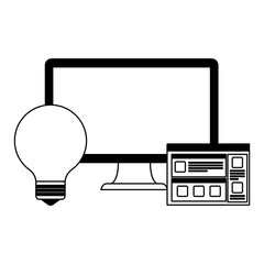 Sticker - desktop computer with webpage template and bulb