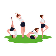 Sticker - beauty girls group practicing pilates in the grass